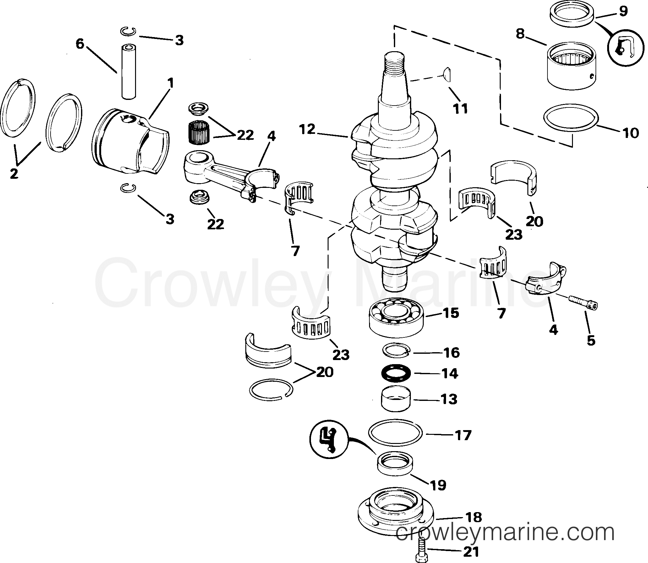 2004 Outboard 55 - J55MLSRC - CRANKSHAFT & PISTONS