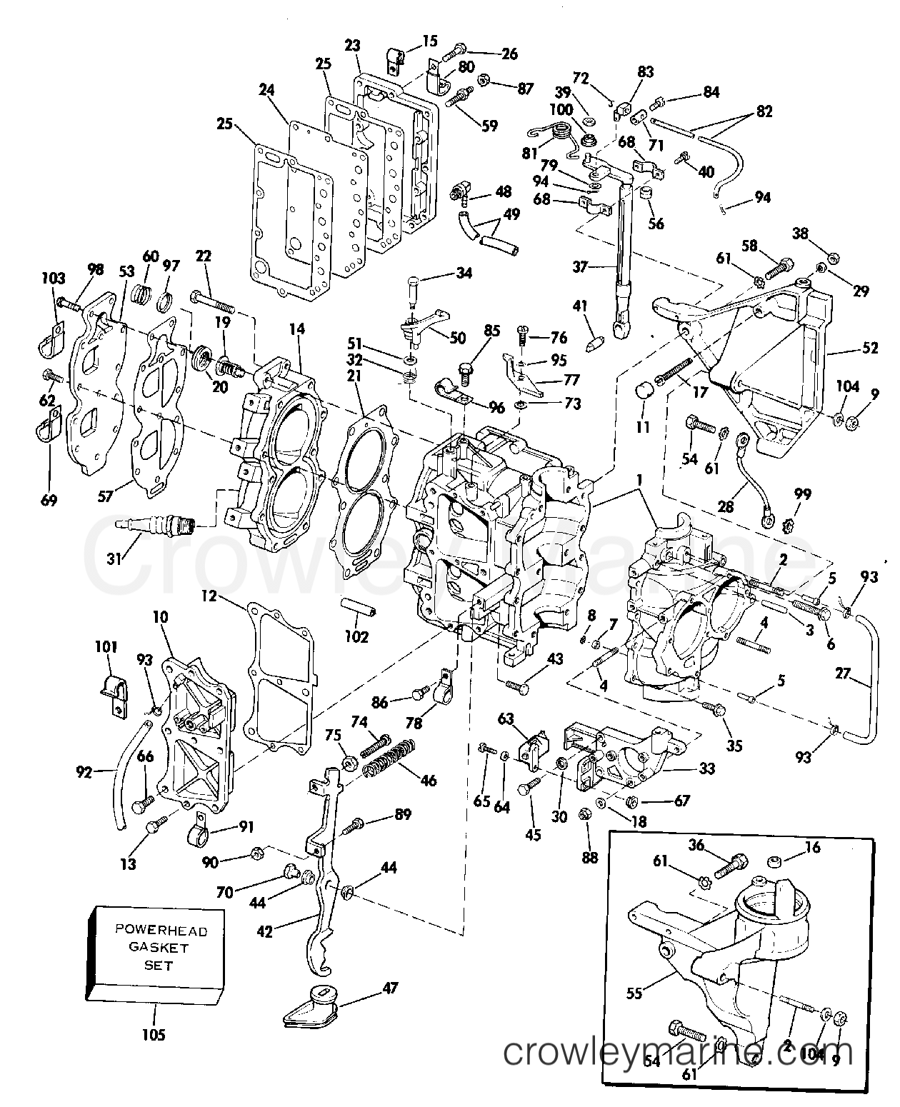 1980 Johnson Outboards 25 - J25RLCSA CYLINDER & CRANKCASE section