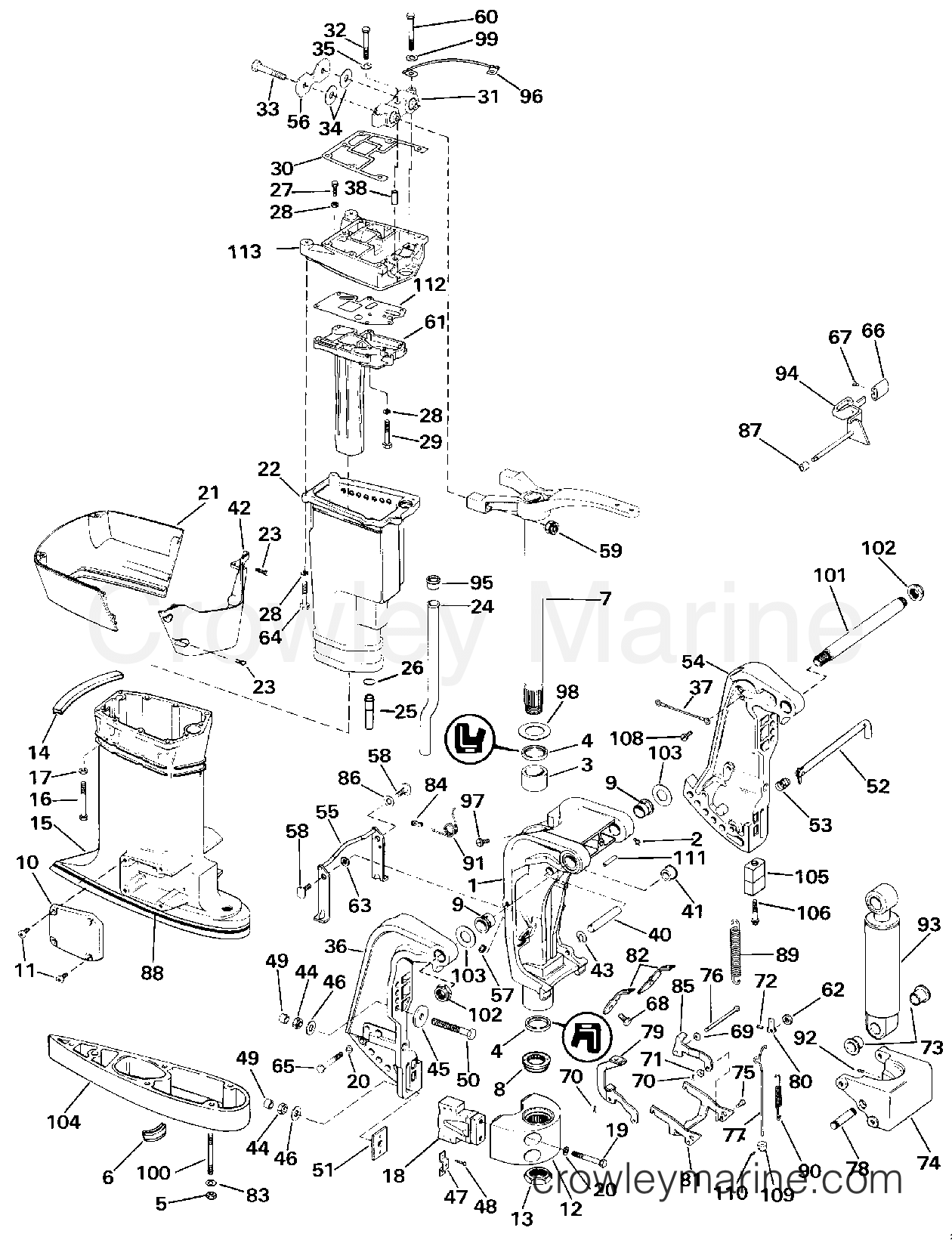 1990 Outboard 65 - J65WMLESM - MIDSECTION