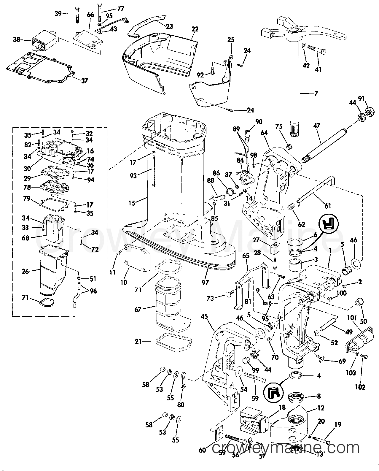1990 Johnson Outboards 150 - J150STLESB - MIDSECTION section