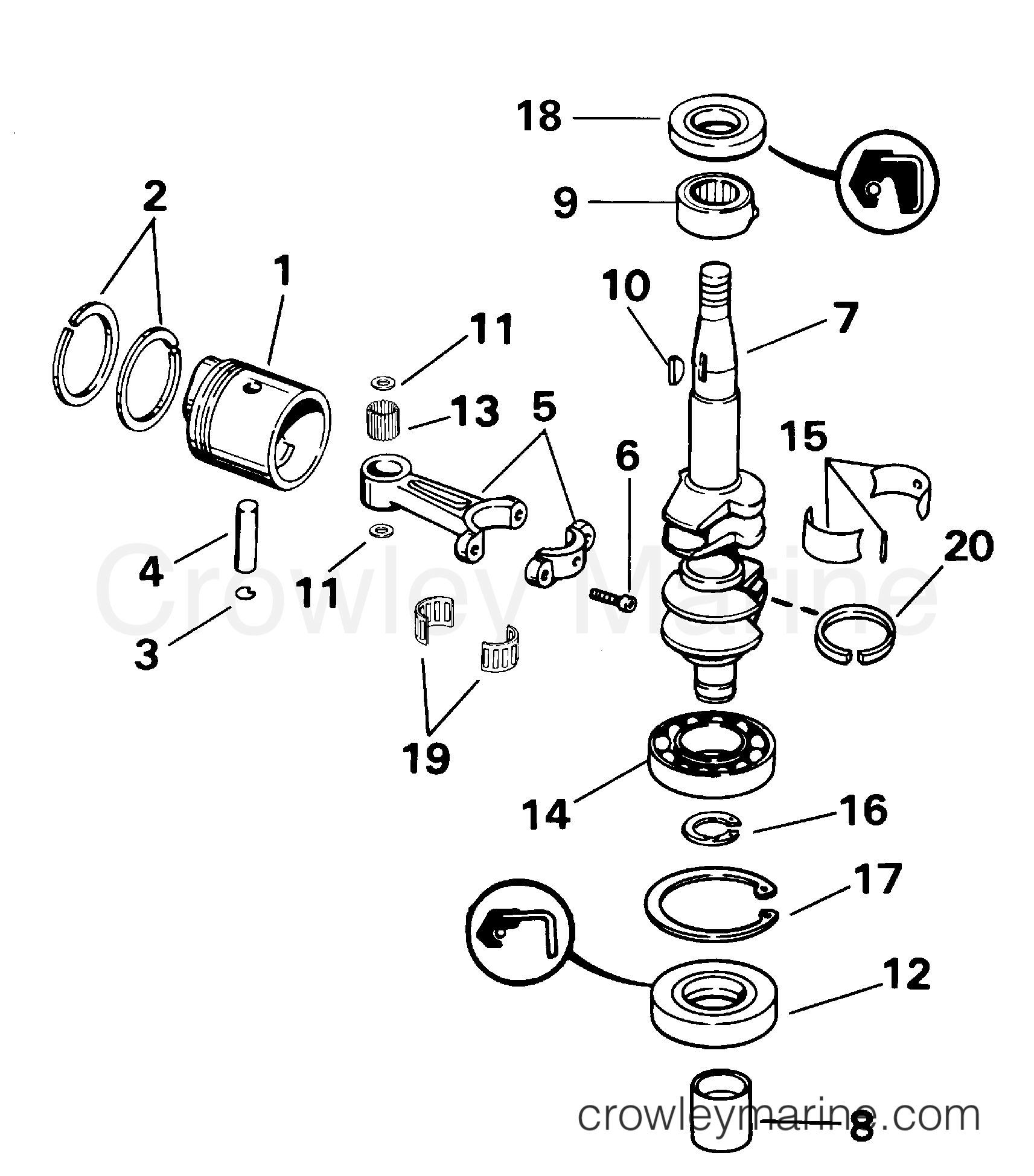 2000 Outboard 4 - J4RSSM - CRANKSHAFT AND PISTON
