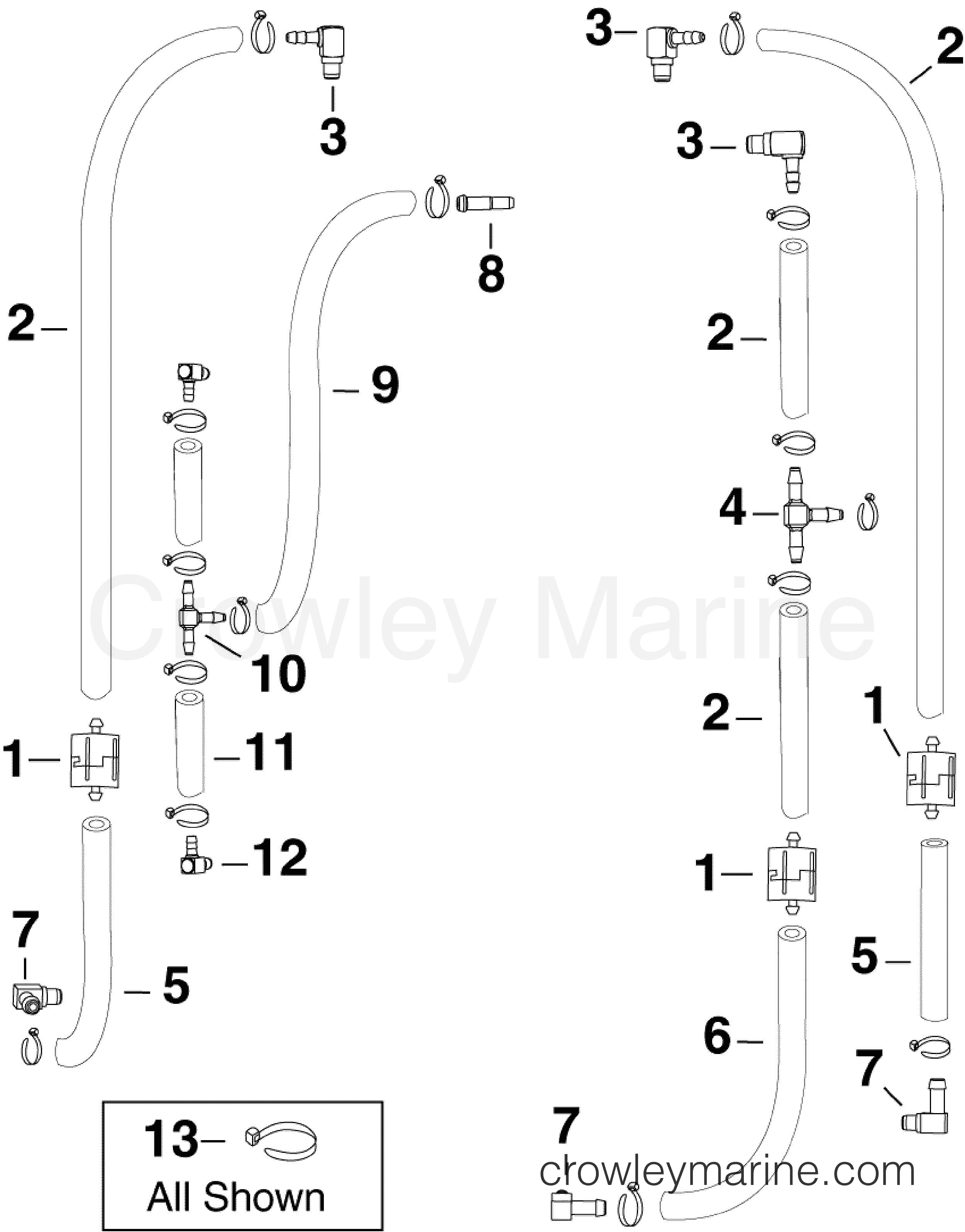 2012 Outboard 200 - 2.6L - E200DPLIND - OIL RECIRCULATION HOSES