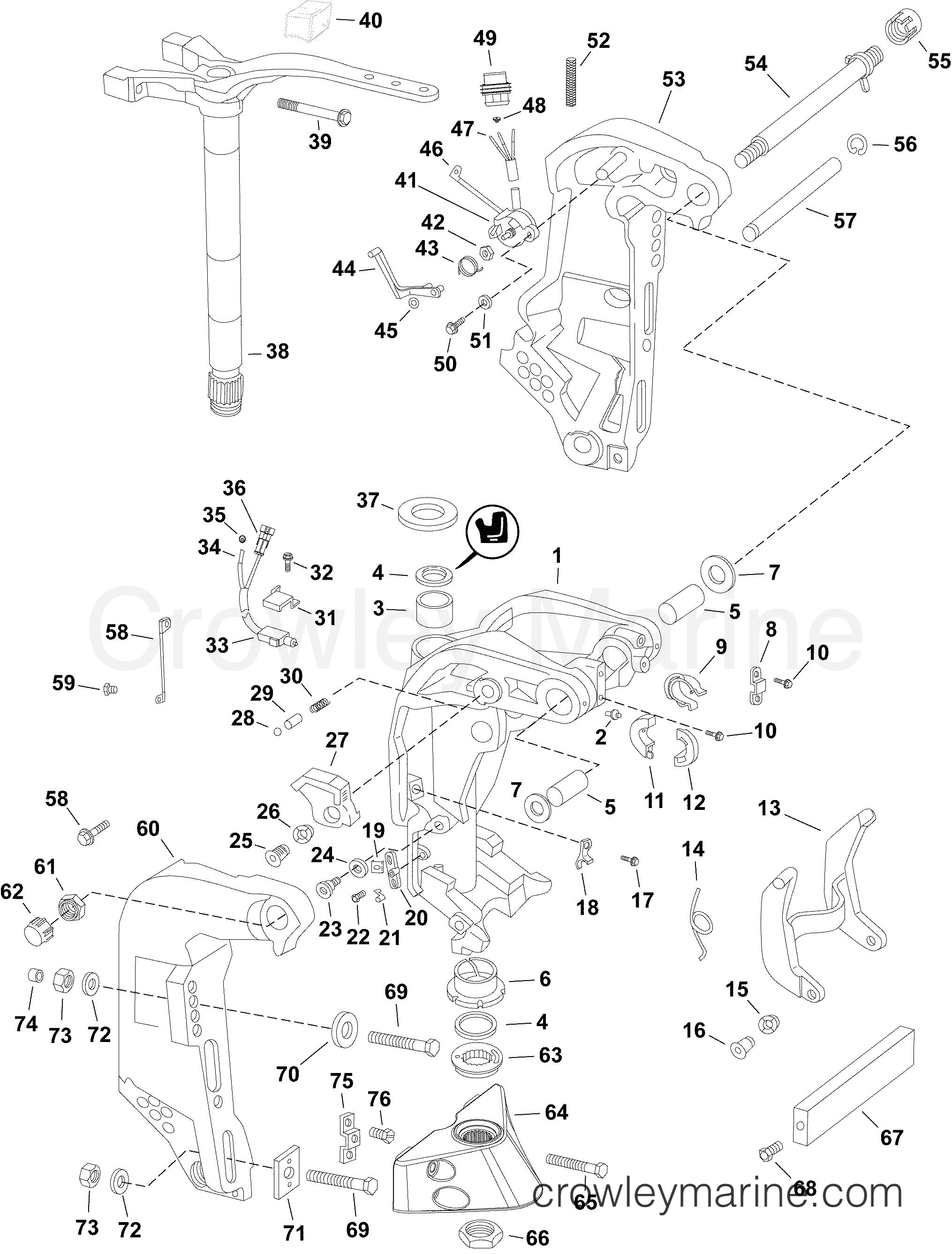 2012 Evinrude Outboards 130 - E130DPLINA SWIVEL BRACKET section