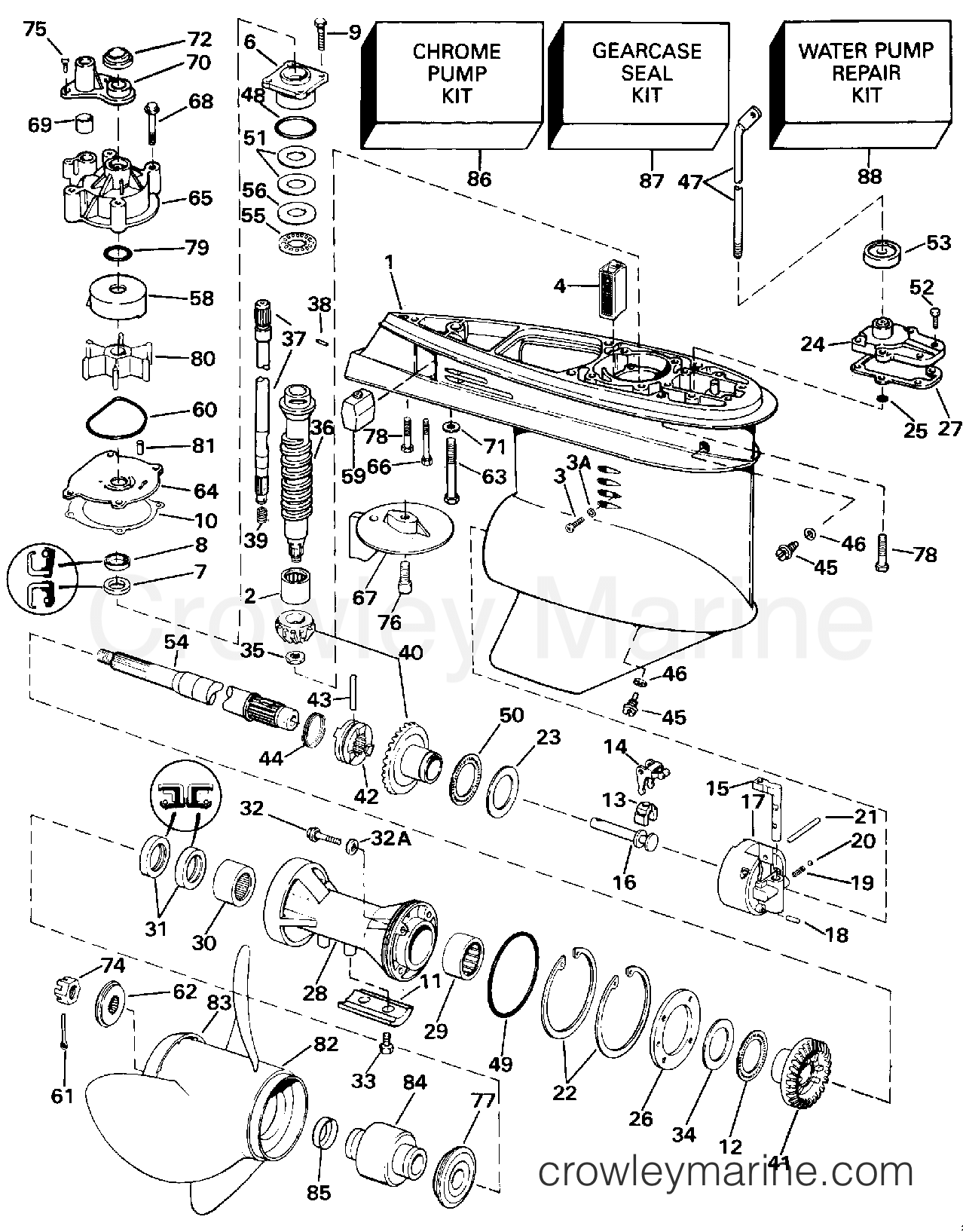 1992 Outboard 85 - J85TTLEND - GEARCASE