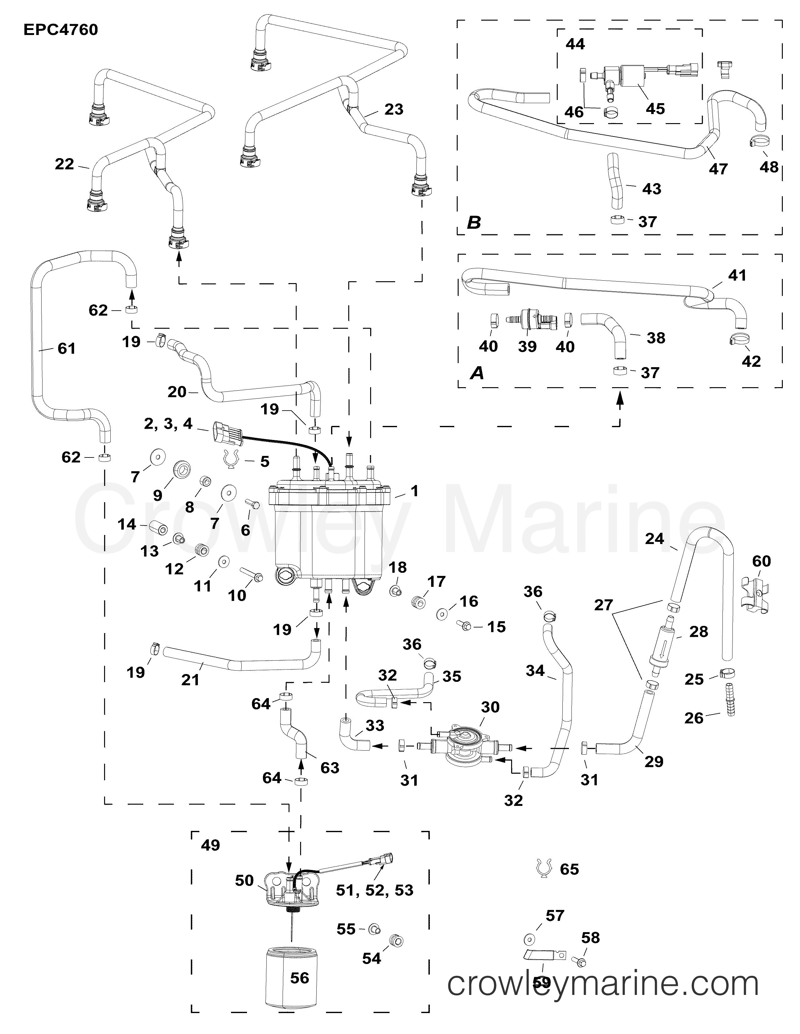 FUEL FILTER, PUMPS & VAPOR SEPARATOR AG Evinrude Outboards 250 3.4L