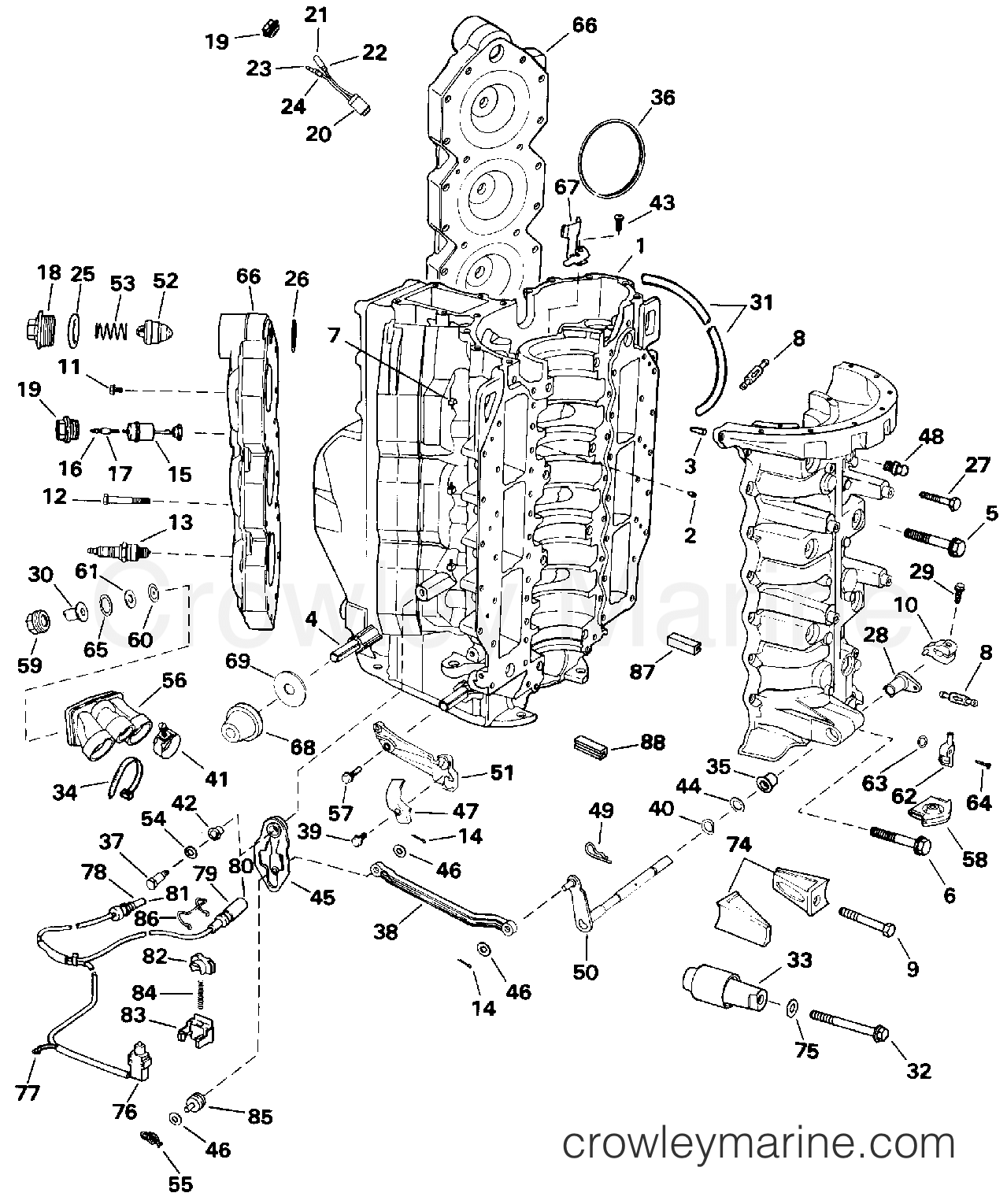1993 Outboard 150 - J150WTLETS - CYLINDER & CRANKCASE