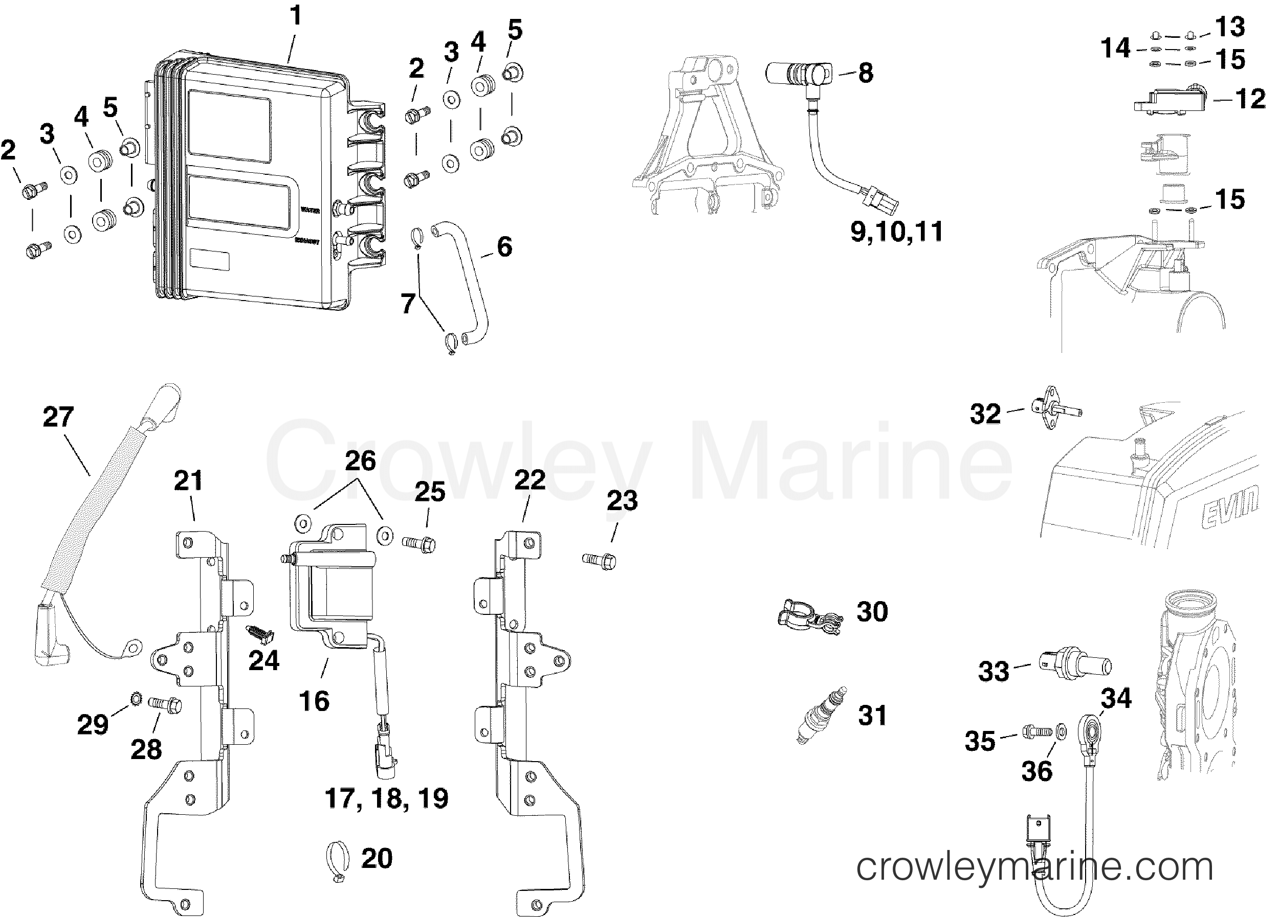 2010 Evinrude Outboards 250 - DE250CXISF EMM, SENSORS, IGNITION COILS & SPARK PLUGS section