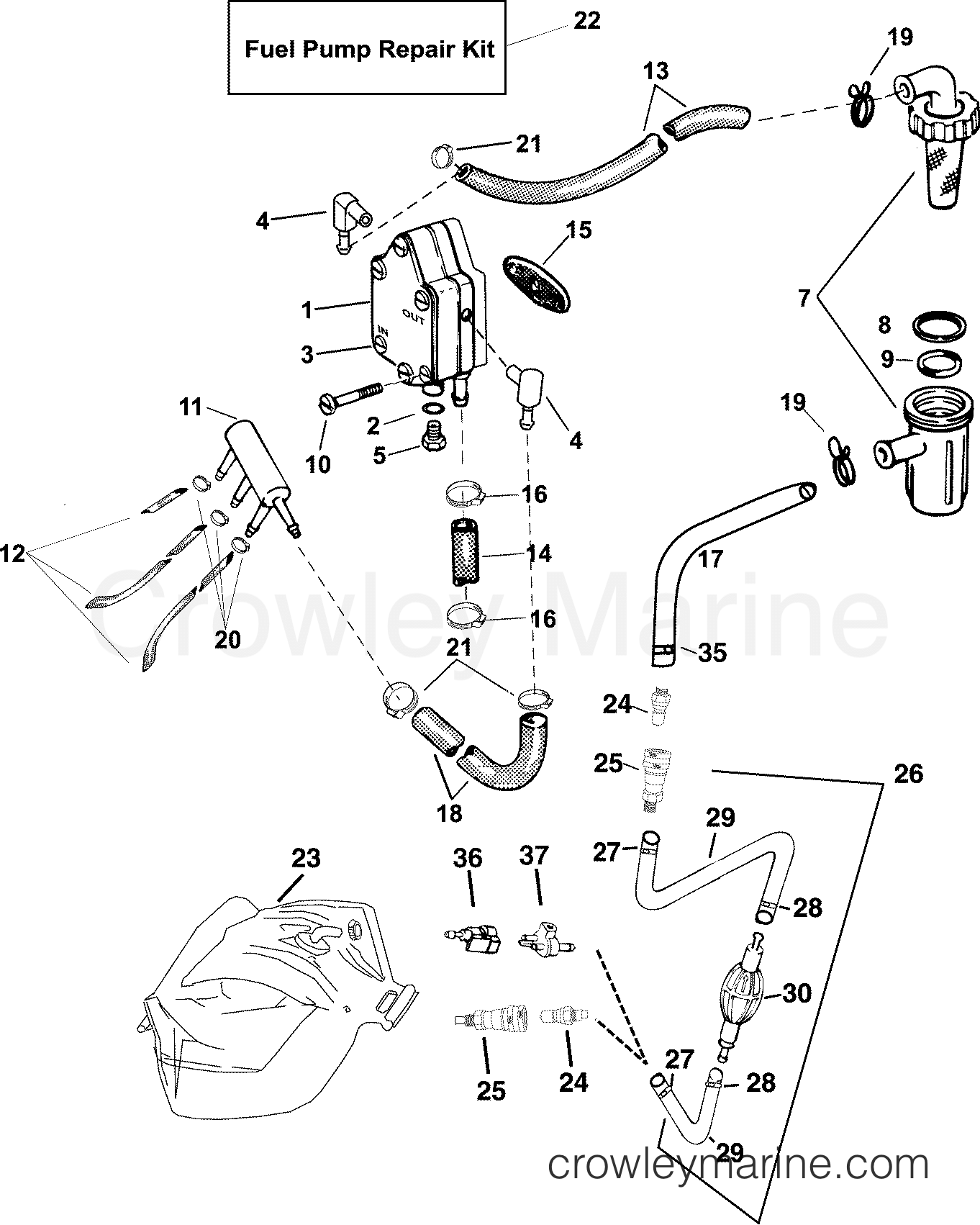 2004 Outboard 55 - J55MLSRC - FUEL PUMP,  FILTER,  BLADDER