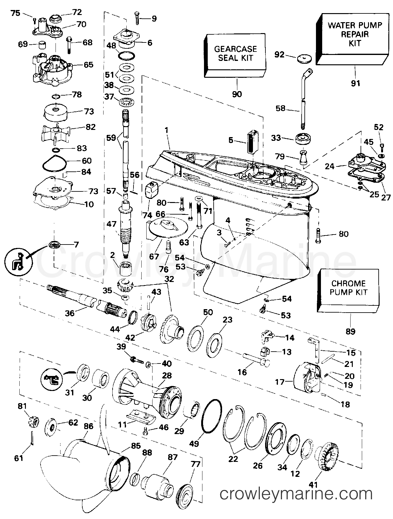 1996 Outboard 90 - J90TLEDA - GEARCASE