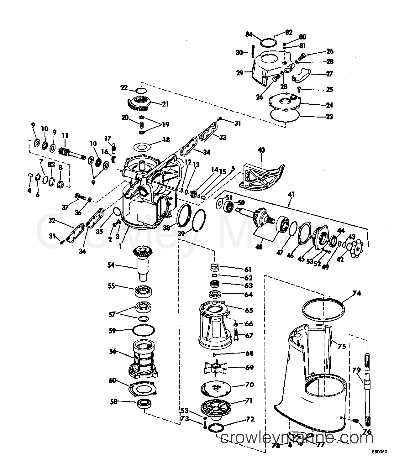 1968 OMC Stern Drive 90 - DU-15S UPPER GEARCASE GROUP section