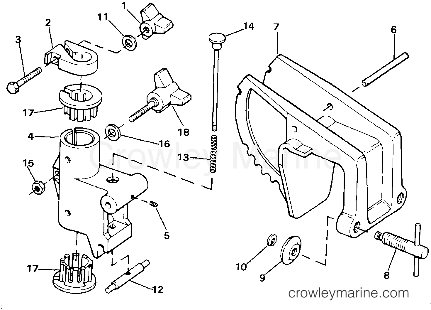 TRANSOM MOUNT STERN BRACKET 1987 Electric Trolling Motor 12 Volt EBF2TT Crowley Marine