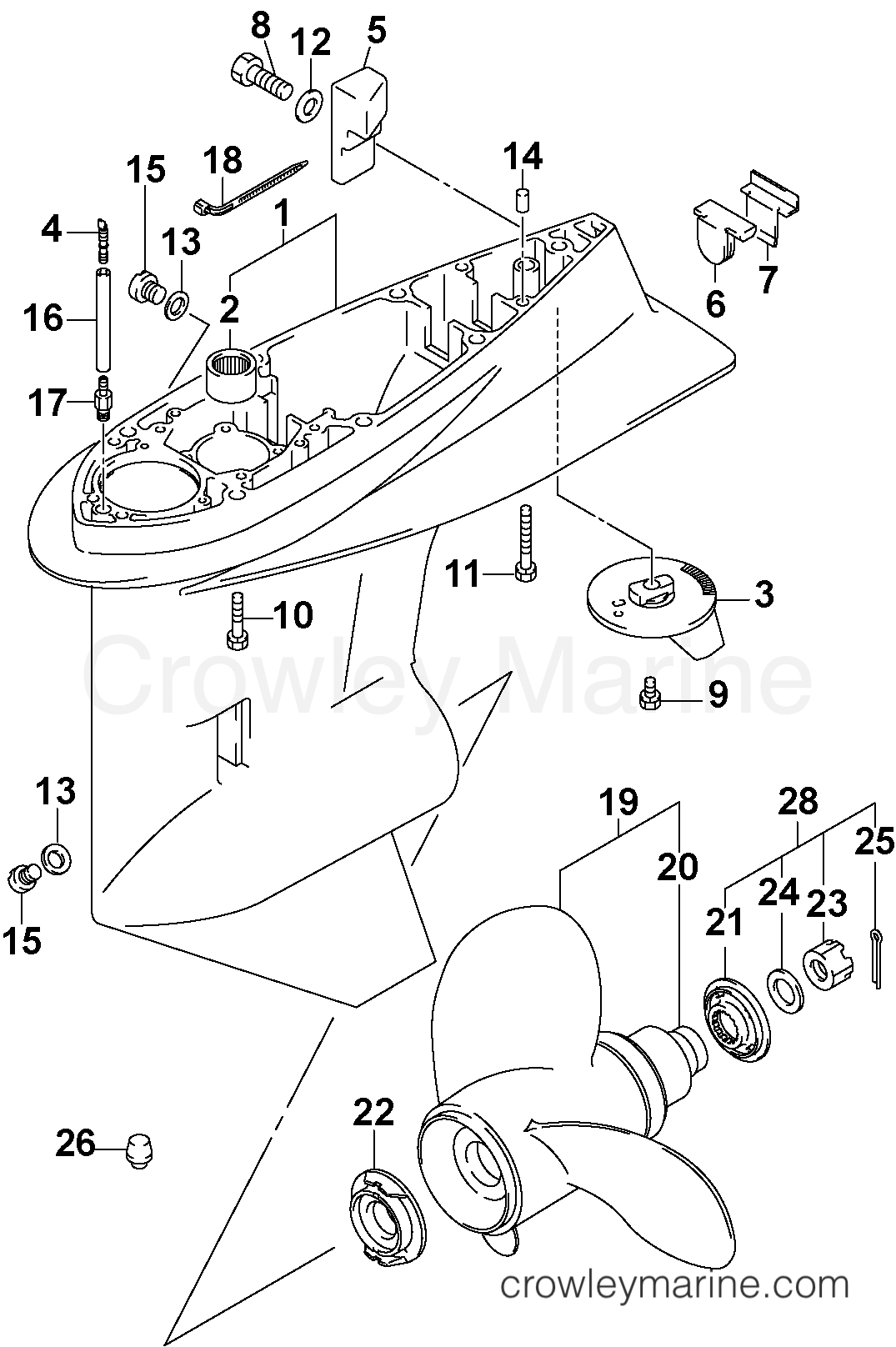 2004 Outboard 140 - J140CX4SRC - GEARCASE, COUNTER ROTATION