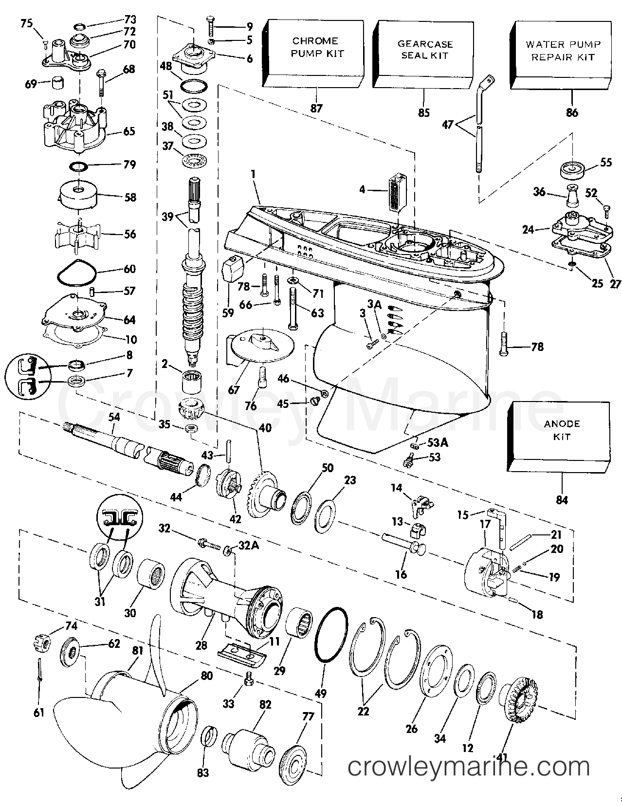 1987 Outboard 90 - J90MLCUR - GEARCASE