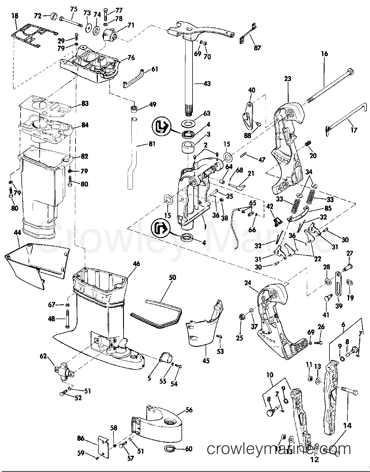 1984 Outboard 75 - J75ECRD - MIDSECTION - 15" TRANSOM