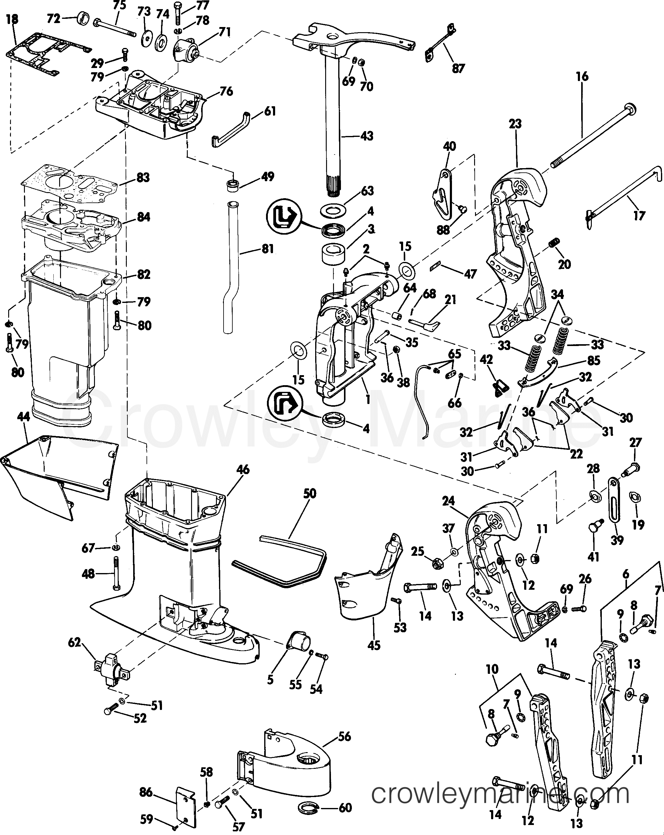 1985 Outboard 75 - J75ECOS - MIDSECTION - 15" TRANSOM