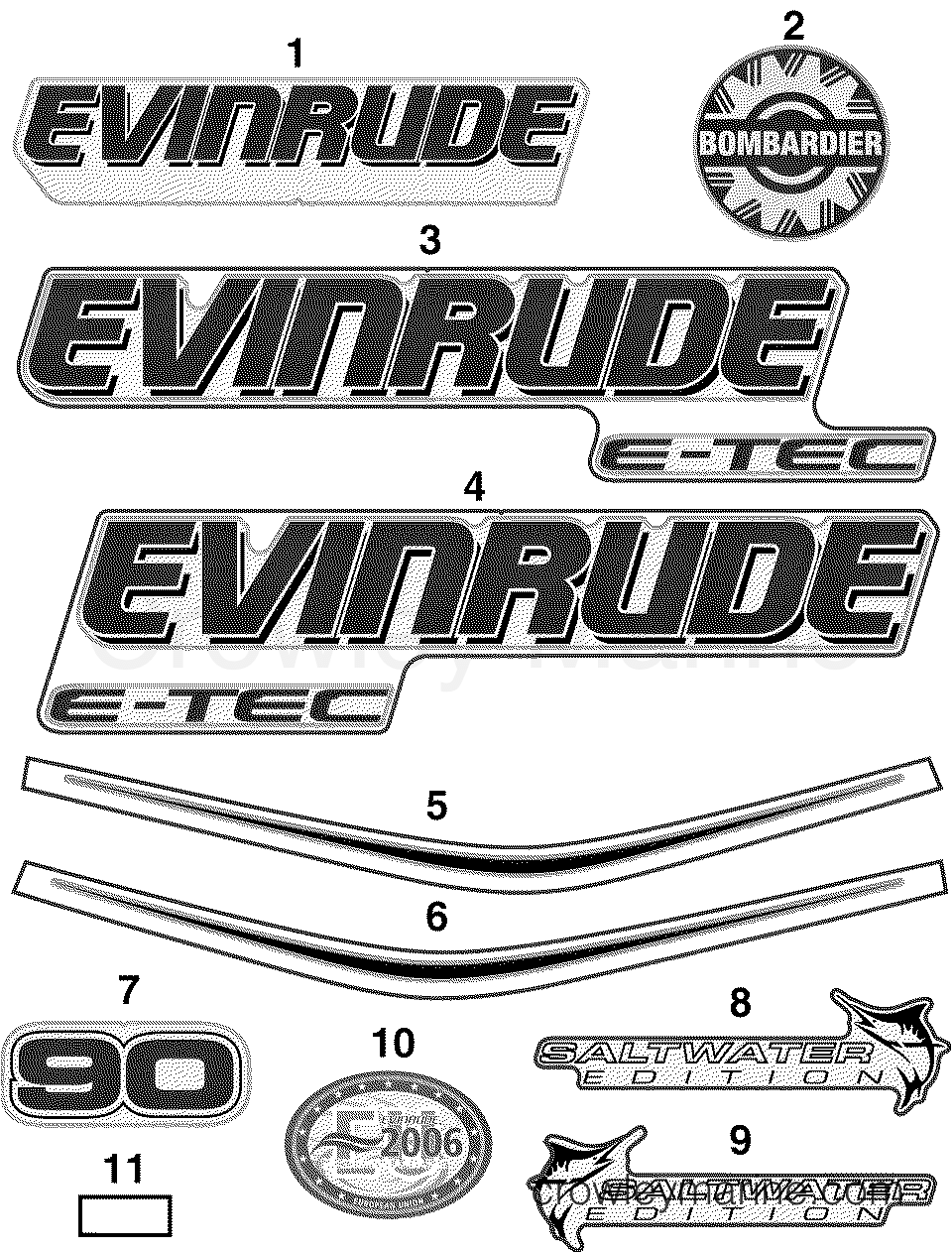 2004 Outboard 90 - E90DPXSRC - DECALS WHITE MODELS