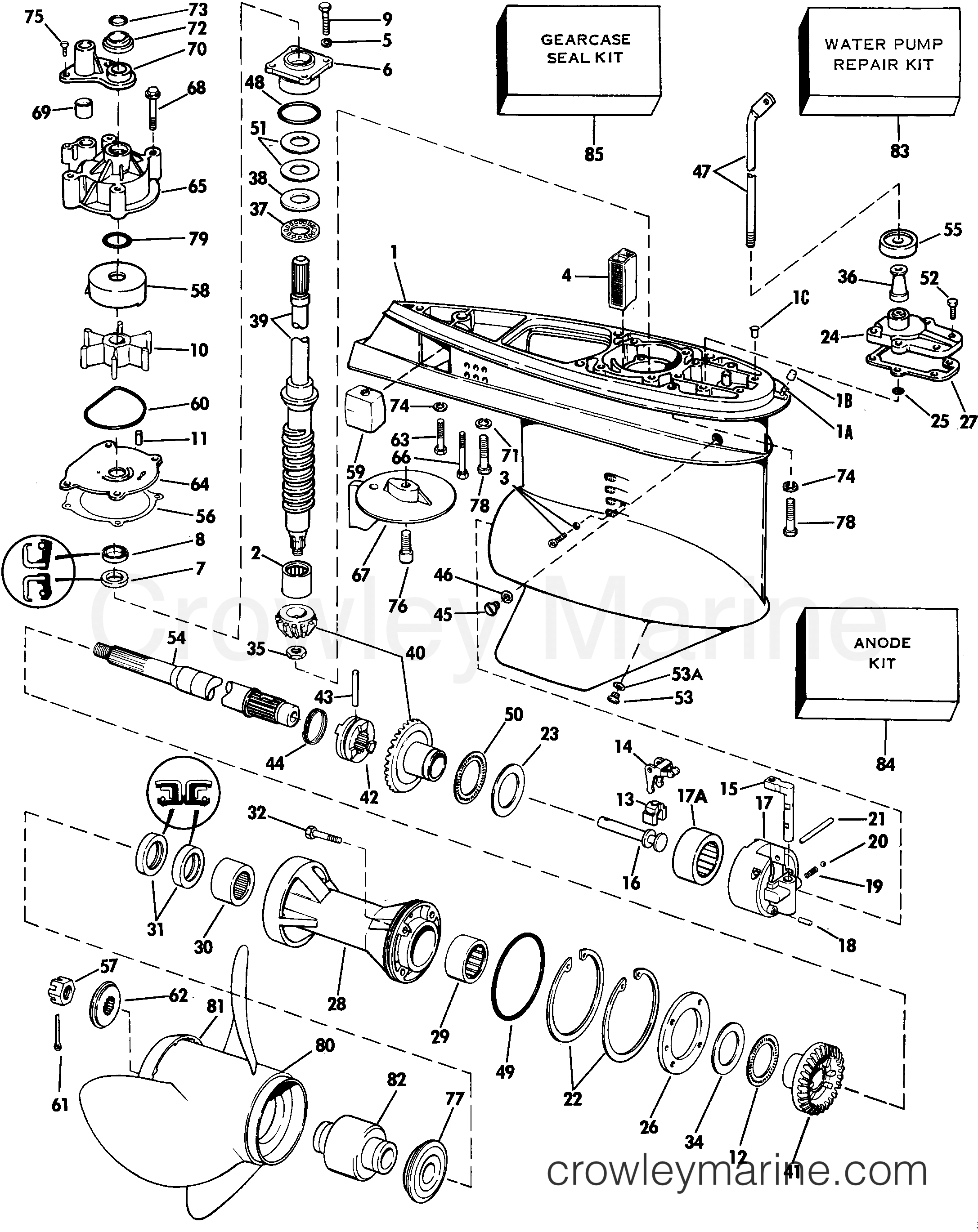 1985 Outboard 90 - J90MLCOS - GEARCASE