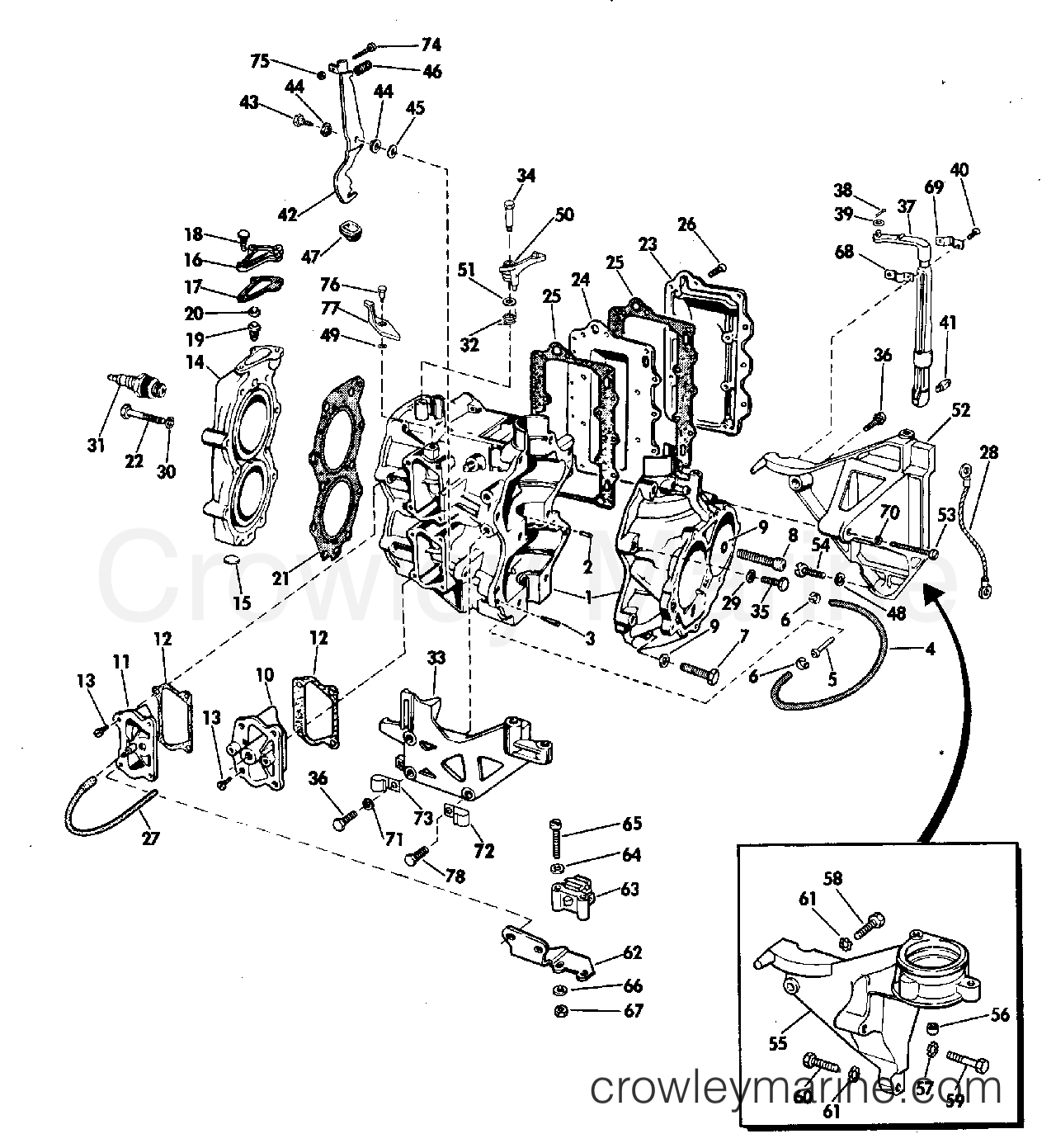 1973 Evinrude Outboards 25 - 25352A - CYLINDER & CRANKCASE