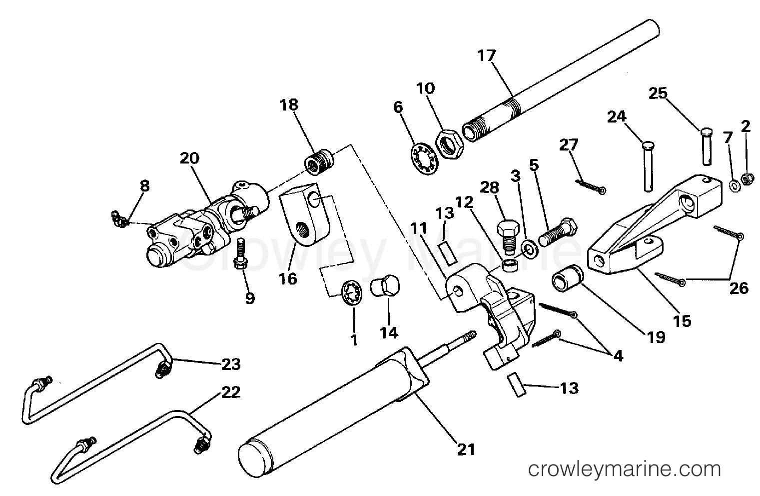 1988 OMC Stern Drive 2.3 - 232AMRGDE POWER STEERING CYLINDER section