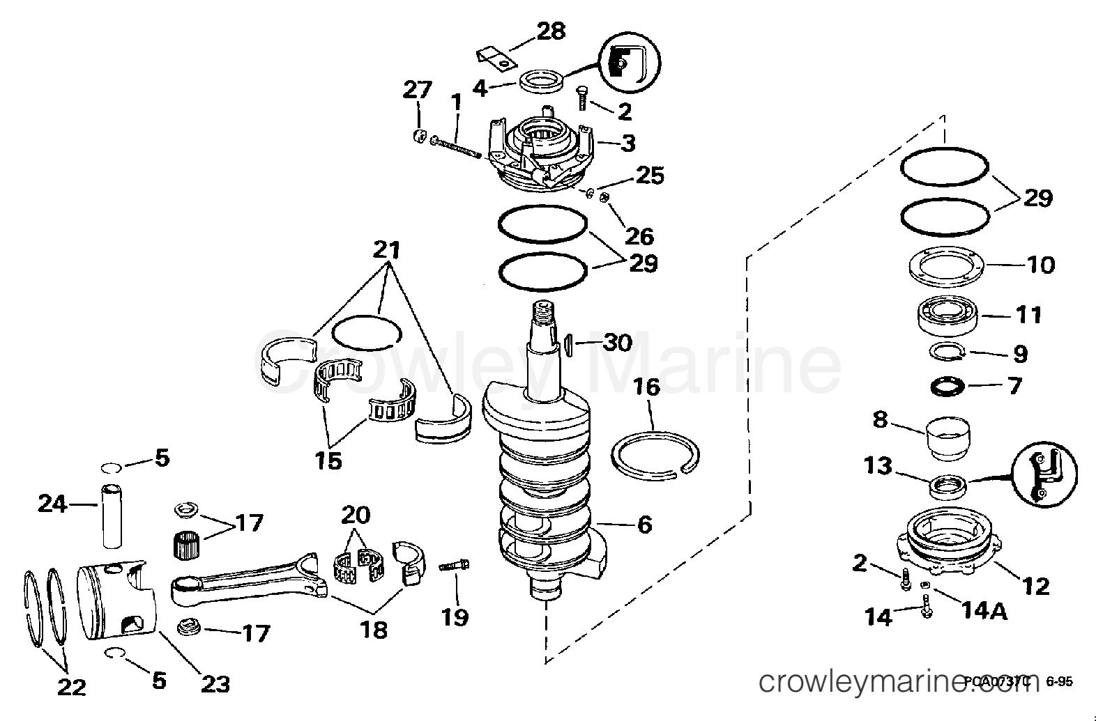 1997 Outboard 130 - J130TLEUB - CRANKSHAFT & PISTON