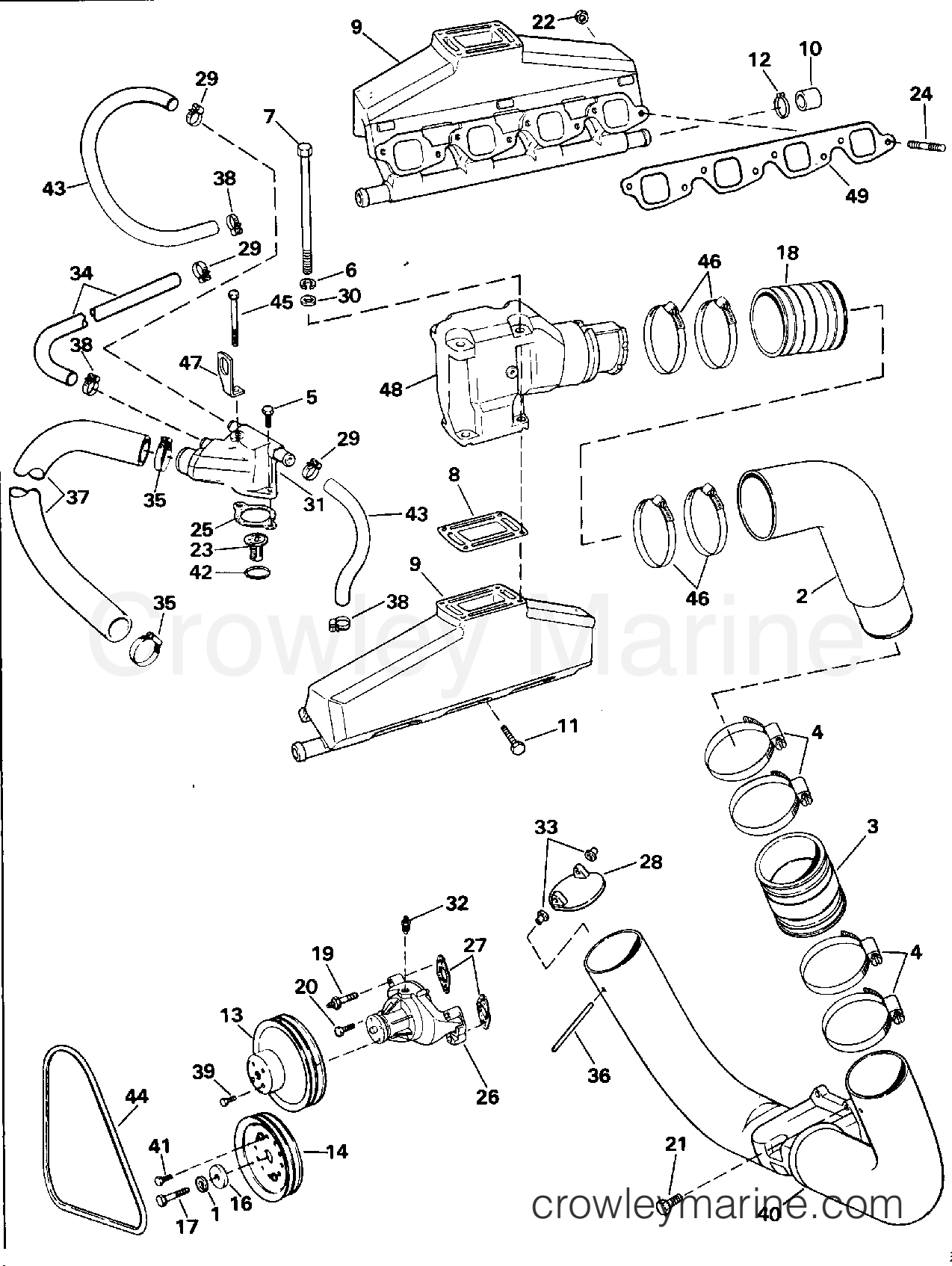 1994 OMC Stern Drive 7.4 - 744DJPMDA - EXHAUST & COOLING