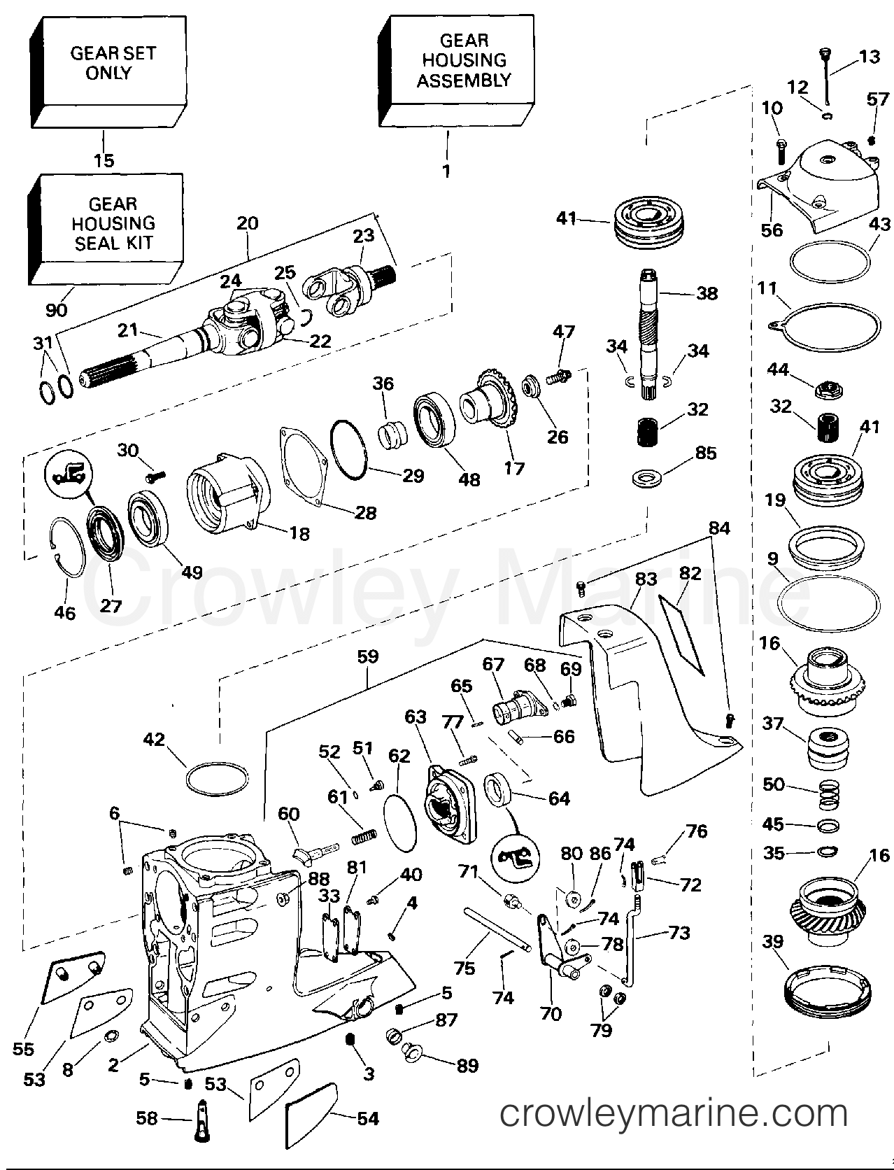1994 OMC Stern Drive 5.8 - 58FAGPMDM - UPPER GEAR HOUSING