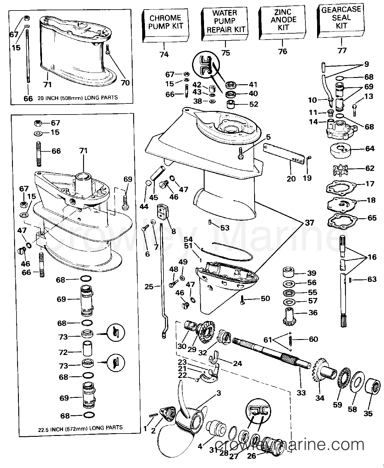 1990 Outboard 25 - J25RWLESA - GEARCASE