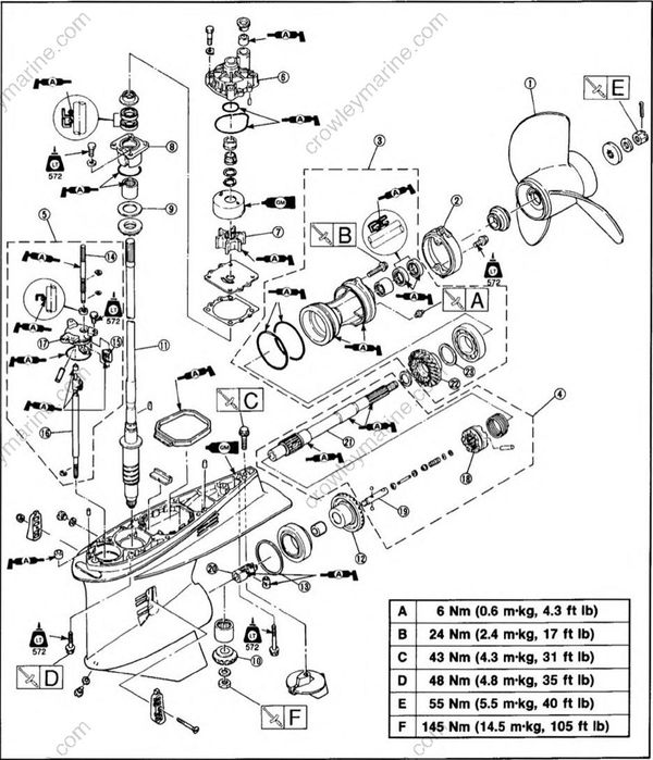 Lower Unit [Exploded Diagram] [1995] | Crowley Marine