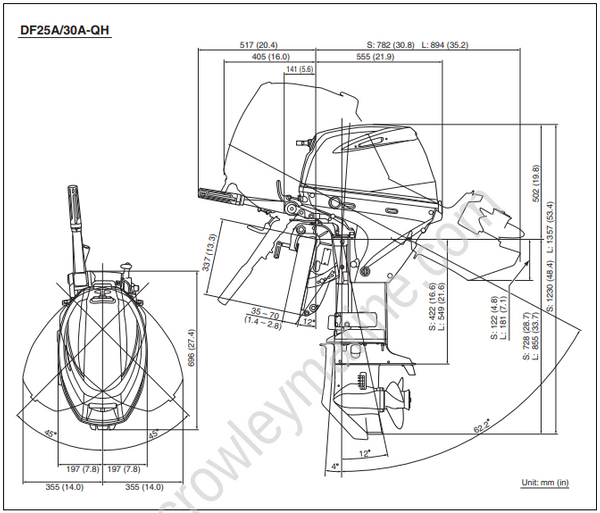 Setup Manual DF25A, DF30A Outboard Motor Installation [Motor Dimensions