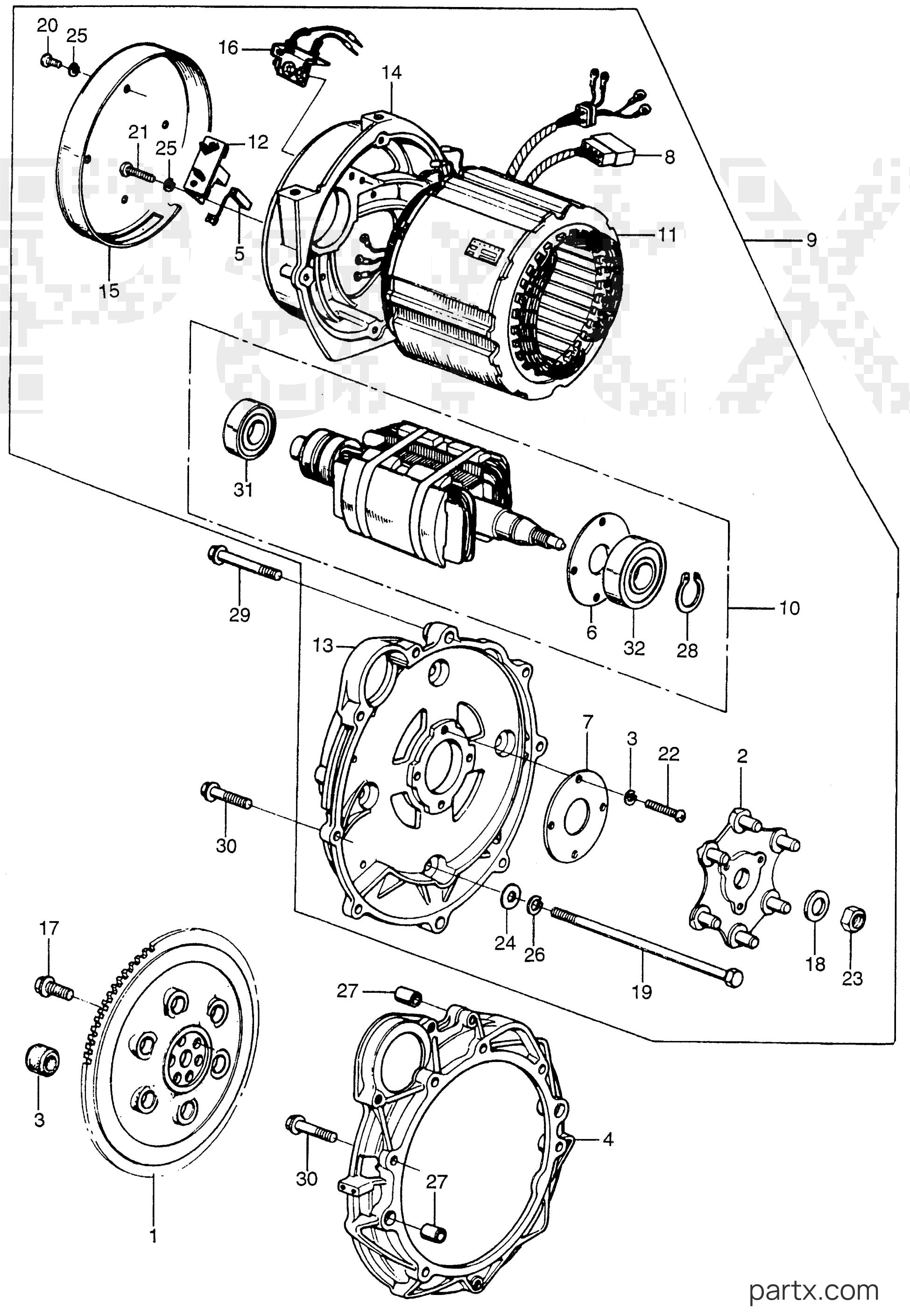 Honda EM5000 A - ALTERNATOR - FLYWHEEL - COUPLING CASE
