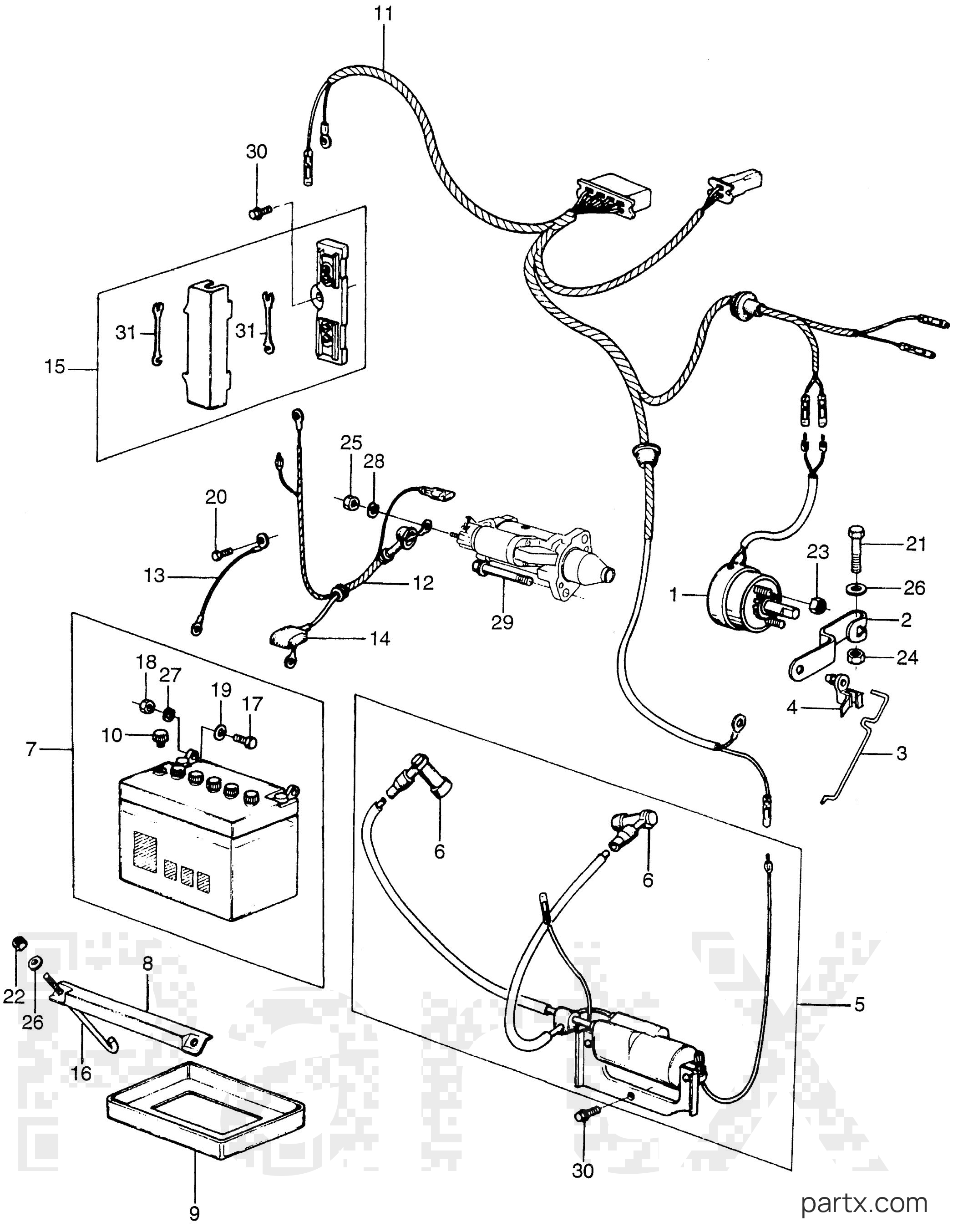 Honda EM5000 A - BATTERY - IGNITION COIL - WIRE HARNESS