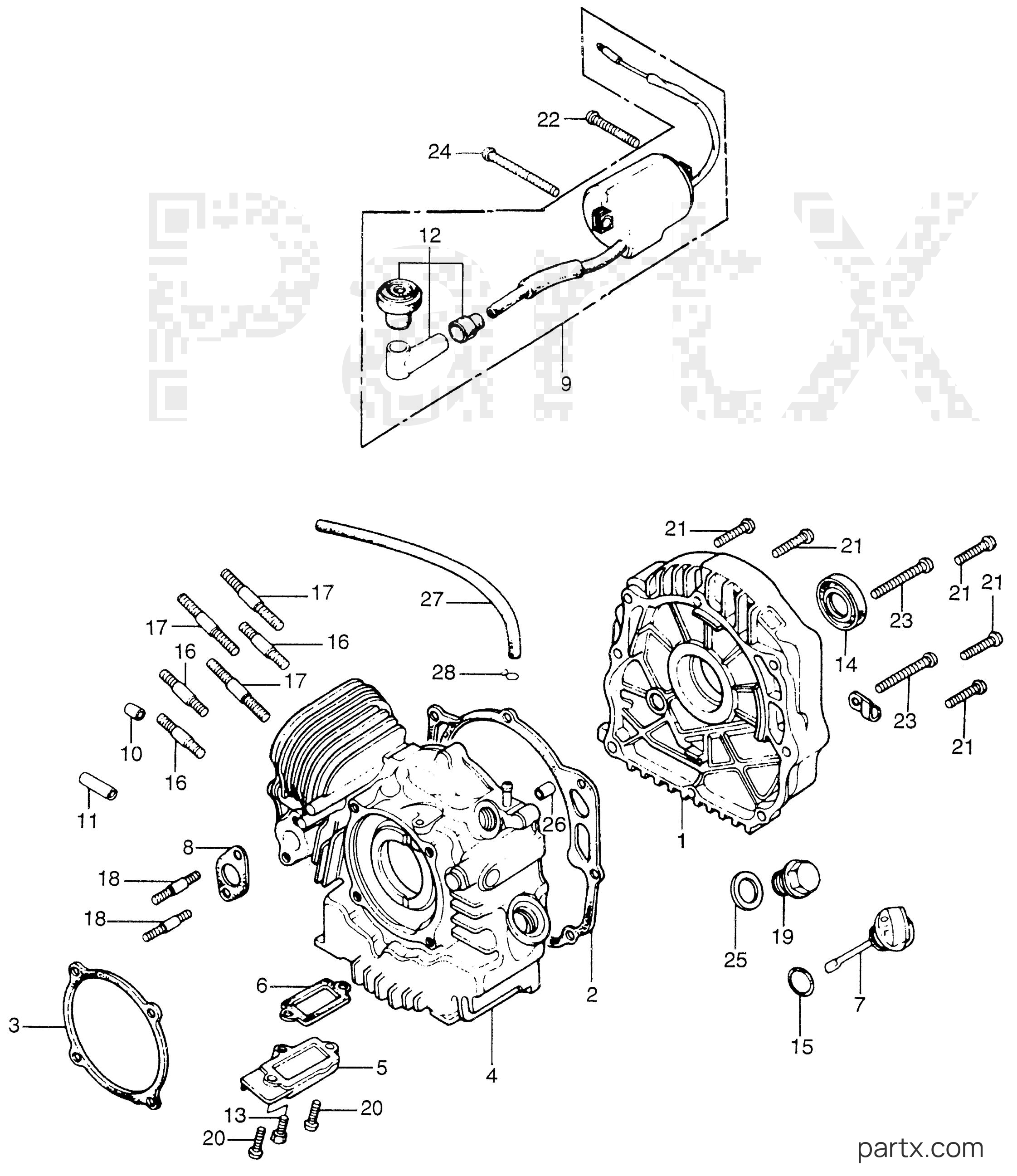 Honda EM400 A - CRANKCASE - CYLINDER