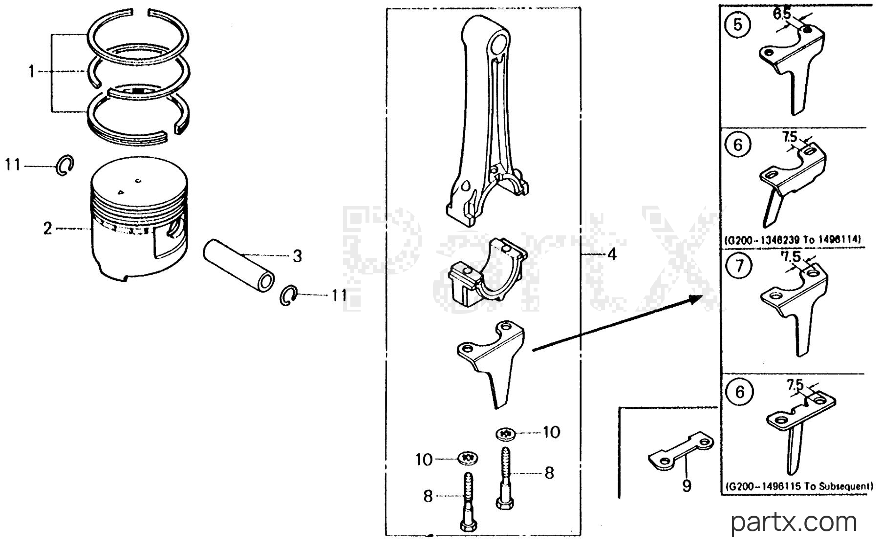 Honda E1500K4 A - PISTON - CONNECTING ROD