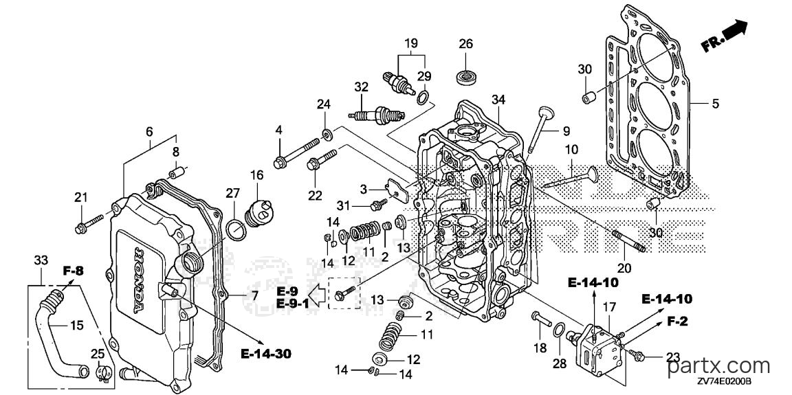 Honda BF25D5 LHTA - CYLINDER HEAD