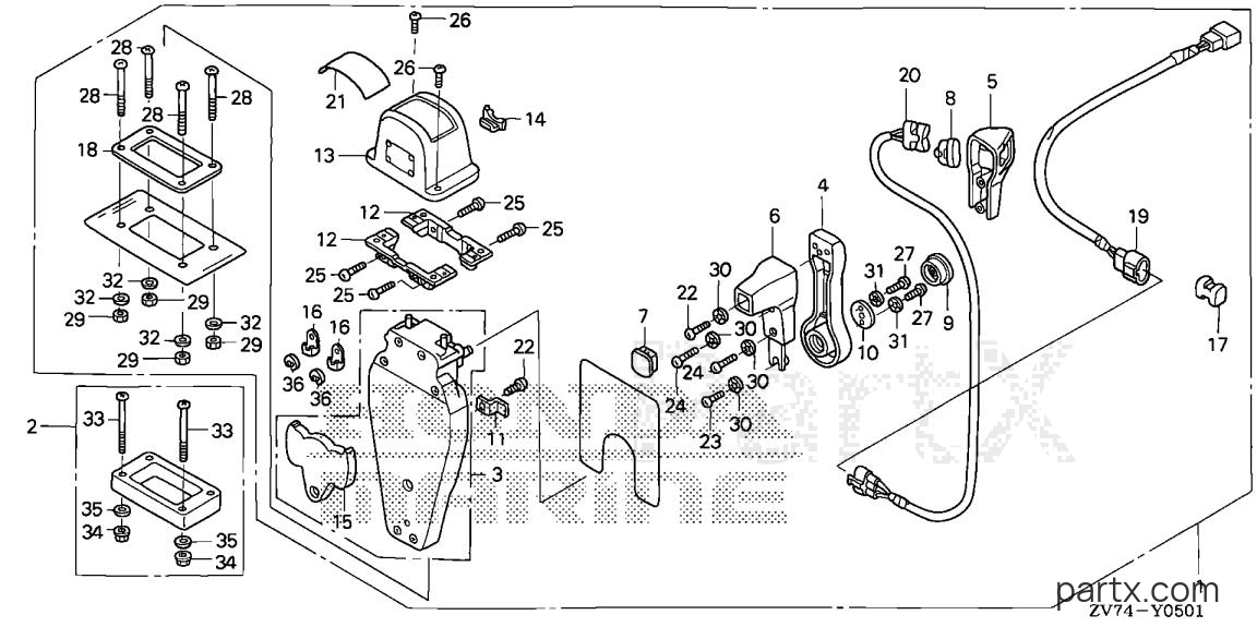 Honda BF25D5 LRGA - REMOTE CONTROL (TOP MOUNT SINGLE TYPE) (L.)