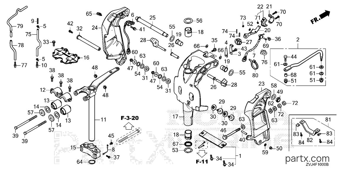 Honda BF200D XDA - STERN BRACKET - SWIVEL CASE (1)