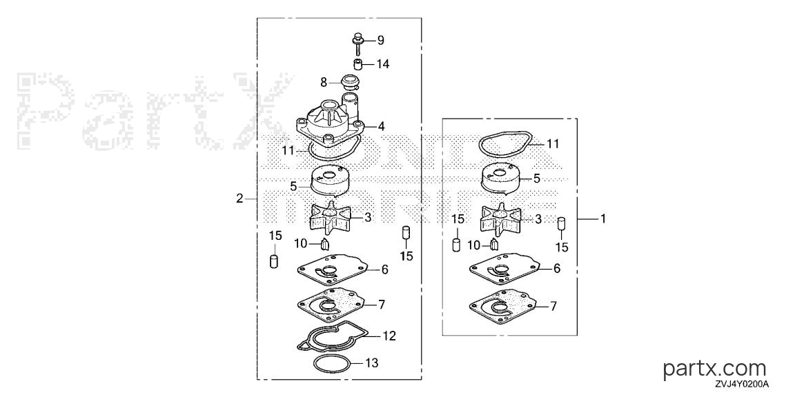 Honda BF200D XCDA - WATER PUMP IMPELLER SET