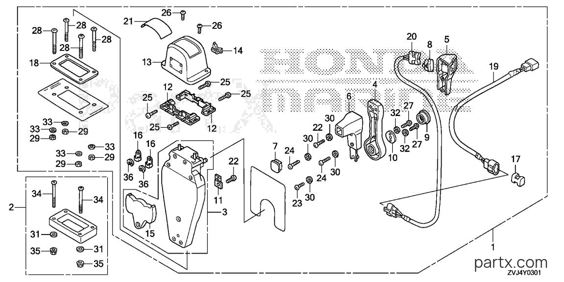 Honda BF250D XRA - REMOTE CONTROL (TOP MOUNT SINGLE TYPE) (L.) (MECH)