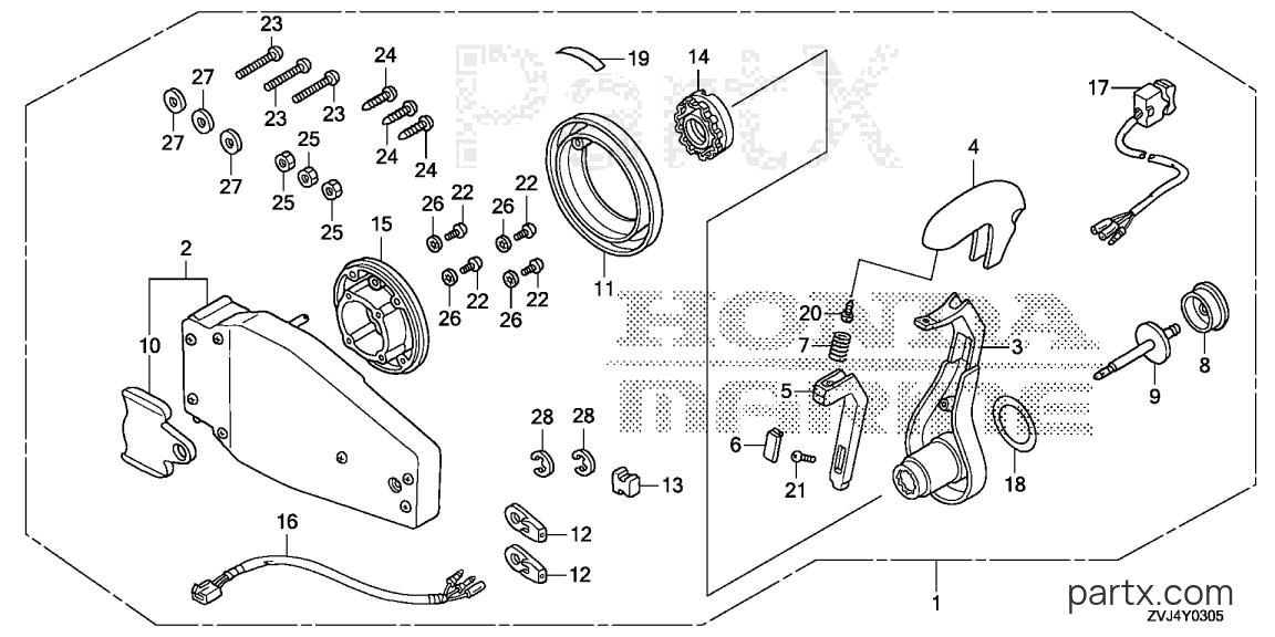 Honda BF250D XRA - REMOTE CONTROL (FLUSH MOUNT TYPE) (L.) (MECH)