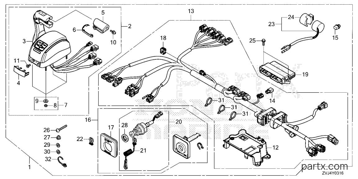 Honda BF225DK1 UDA - REMOTE CONTROL (TOP MOUNT SINGLE TYPE) (SECOND)