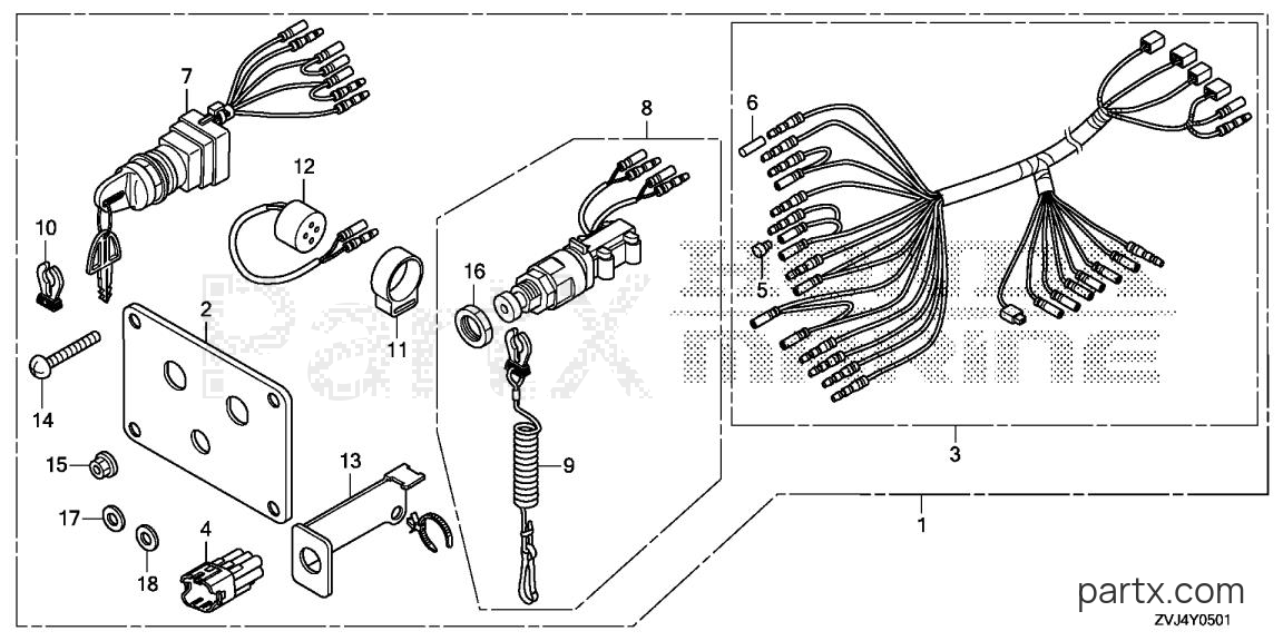 Honda BF225D LRA - SWITCH PANEL KIT (2) (MECH)