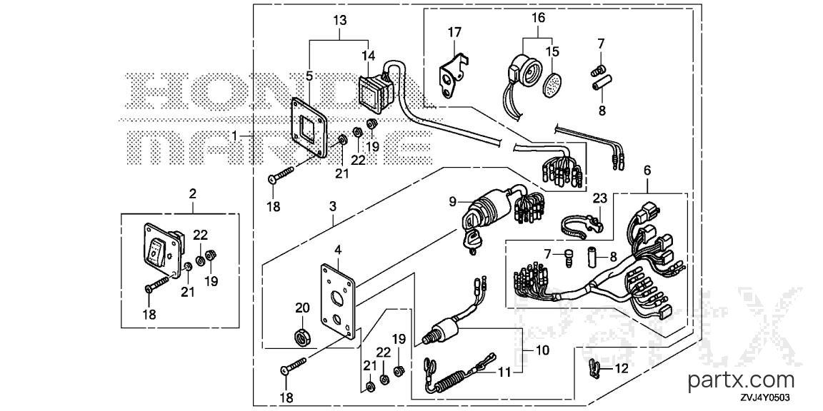 Honda BF200DK1 LRA - SWITCH PANEL KIT (4) (MECH)