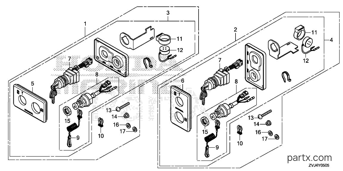 Honda BF225D XCDA - SWITCH PANEL KIT (6) (DBW)