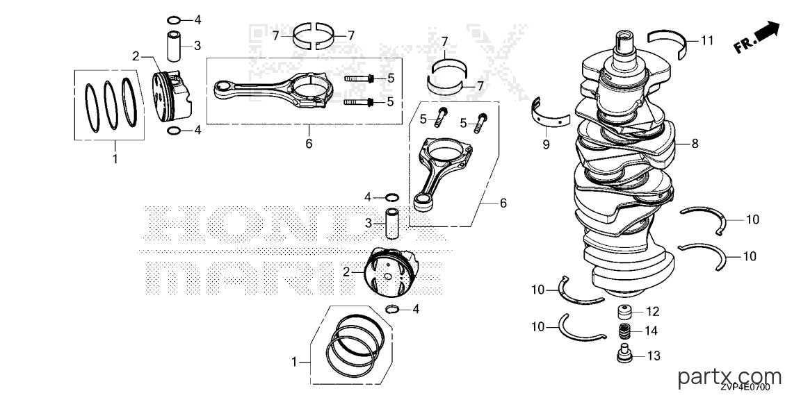 Honda BF350A XDA - CRANKSHAFT - PISTON
