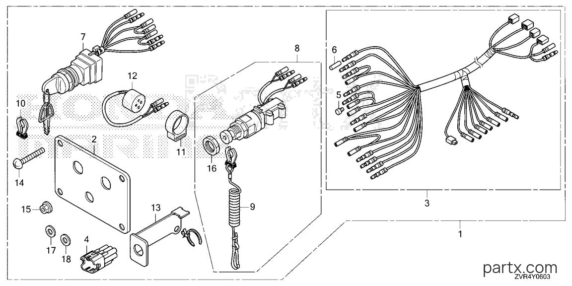 Honda BF115J LRA - SWITCH PANEL KIT (4) (MECH)