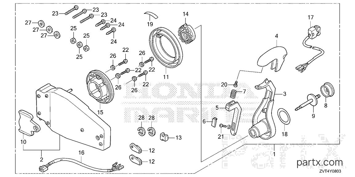 Honda BF140AK1 XCRA - REMOTE CONTROL (FLUSH MOUNT TYPE) (L.)