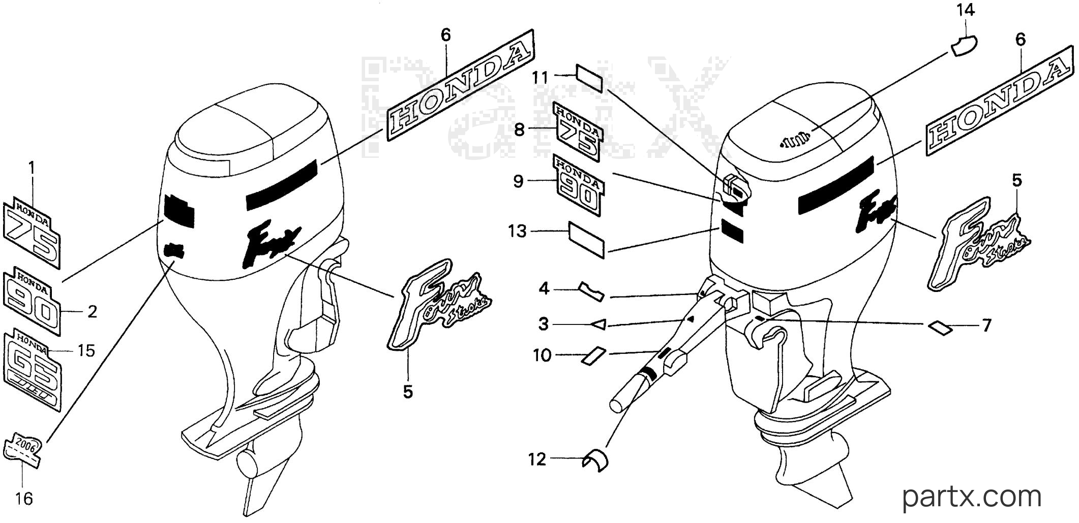 Honda BF75AY LHTA - MARKS