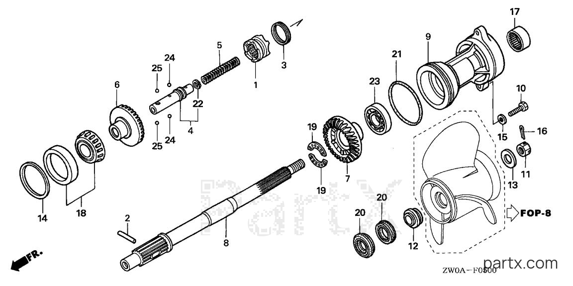 Honda BF75A6 LHTA - PROPELLER SHAFT - PROPELLER