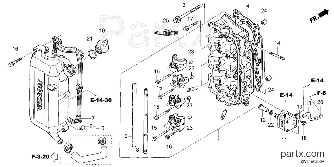 Honda BF50AK0 LRTA - CYLINDER HEAD