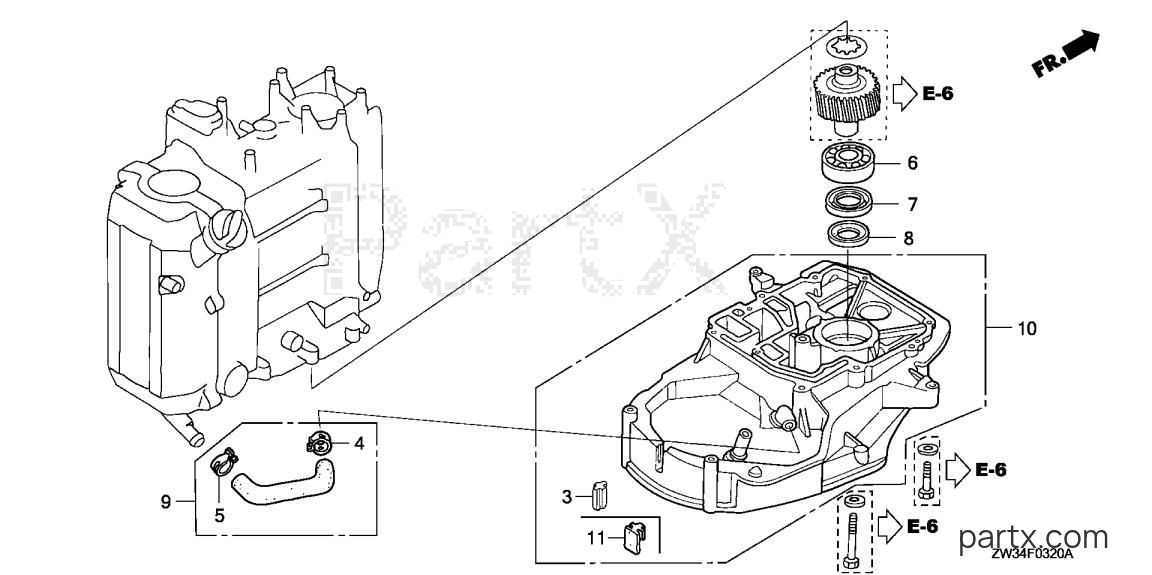 Honda BF40A5 LHA - PRIMARY GEAR CASE
